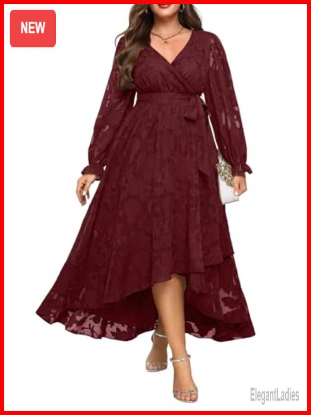 Plus Size Maxi Dress Wedding Guest Semi-Formal Long Sleeve Flowy